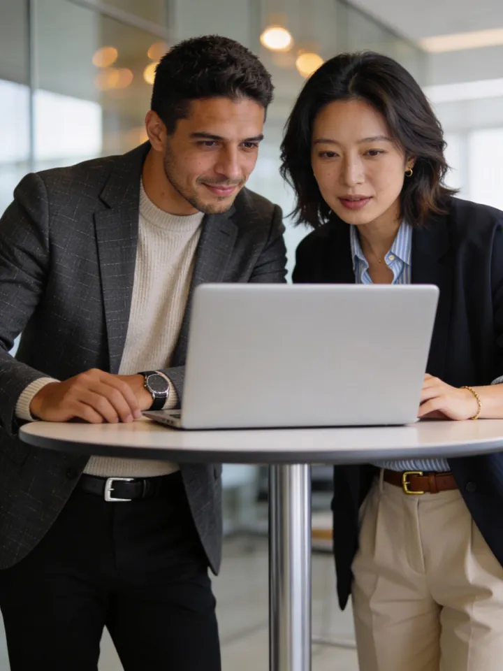 Consultor financeiro com clientes no escritório